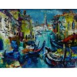Hamish Lawrie 'Gondolas on a Venetian Canal' Oil-on-Board, signed, in a giltwood frame, 44 x 34cm