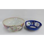 Two Chinese porcelain bowls to include a large Famille Rose punch bowl on a gilt lined footrim, 30cm