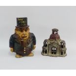 Vintage 'Transvaal' cast iron money box, together with another in the form of a bank, tallest