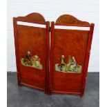 Small painted wooden two fold screen, 80 x 73cm