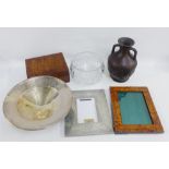 Mixed lot to include a contemporary Edinburgh crystal bowl, a vintage wooden oak box, an Epns Mappin