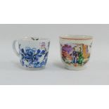 Two 18th century Chinese cups, one with blue landscape and added grapes and vine pattern, the