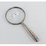 Early 20th century London silver mounted magnifying glass, 25cm long
