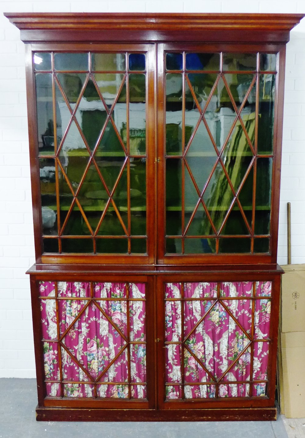 Large 19th century mahogany glazed door bookcase cabinet, 253 x 146cm