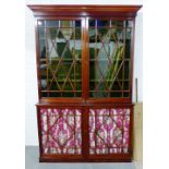 Large 19th century mahogany glazed door bookcase cabinet, 253 x 146cm