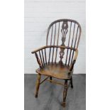 Elm and ash hoop back Windsor chair, 108 x 56cm