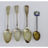 Three 19th century Scottish silver teaspoons together with a Birmingham silver souvenir spoon (4)