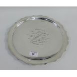 Walker & Hall silver salver with engraved inscription commemorating the launch of 'Ferry Passenger