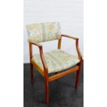 Stained wood open armchair with upholstered back and seat, 82 x 56cm
