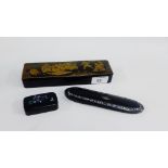 A Chinese black lacquered box and cover together with another with abalone inset border and a