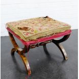 19th century rosewood x framed stool, 43 x 56cm