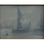 Peter Knox 'Fog / Slack Water' Oil-on-Board, signed, in a giltwood frame, 19 x 15cm
