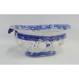 Staffordshire blue and white 'Willow' patterned basket, (a/f), 28cm long