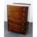 Mahogany bow front chest with five graduated long drawers, on bracket feet, 88 x 61cm,