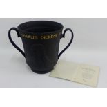 Royal Doulton black basalt 'Charles Dickens' commemorative loving cup, modelled for the centenary of