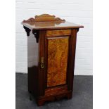 Mahogany and burr walnut bedside cabinet, 73 x 49cm