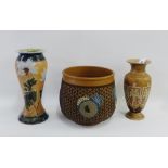 Doulton & Co, Lambeth silicone stoneware jardiniere, together with a Royal Doulton stoneware vase