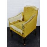 Late 19th / early 20th century upholstered armchair on cabriole supports, in need of re-upholstery ,