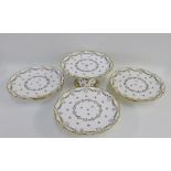 Copeland's china porcelain set of four white glazed comports with gilt edge rims and floral