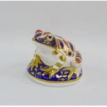 Royal Crown Derby Imari porcelain 'Toad' paperweight with printed backstamps and gold stopper, 8cm
