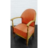 Mahogany framed open armchair with upholstered back and seat, 80 x 53cm