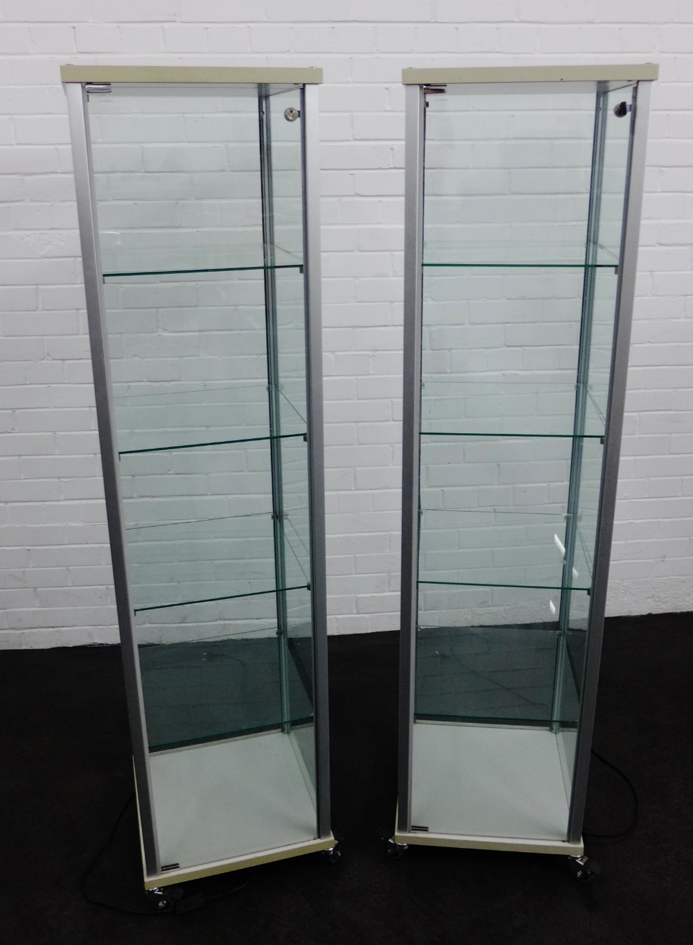 Pair of glass display cases, 171 x 43cm, (2)