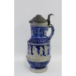 German stoneware Stein, with pewter hinged lid, 28cm high