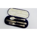 Victorian silver knife, fork and spoon set, London 1857, in fitted case (3)