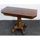Mahogany foldover table on quadruped base with hairy paw feet, 77 x 108cm