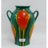 Art Deco twin handled vase in the manner of Crown Ducal, 25cm high