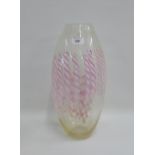 Fratelli Toso for Murano, large glass vase of ovoid form, decorated with pink and white twist and