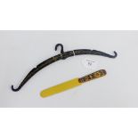 A 19th century black metal clothes hanger together with a Tunbridge Ware letter opener (2) longest