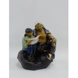 Chinese Shiwan glazed figure group of a father and daughter, 18cm high