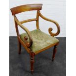 19th century mahogany framed open armchair, 88 x 60cm