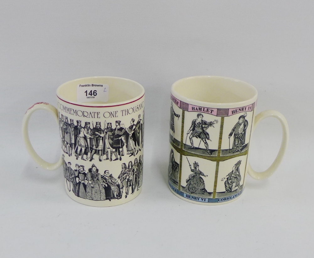 Two Wedgwood tankards to include 1000 years of English Monarchy and William Shakespeare,