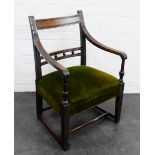 Mahogany framed open armchair with an upholstered seat, 82 x 56cm