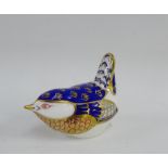 Royal Crown Derby Imari porcelain paperweight of a bird, with gold stopper and original box