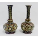 Mary Ann Thomson for Doulton & Co Lambeth, pair of glazed stoneware bottle vases with moulded