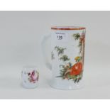 Large German Milchglass tankard, enamelled with a lady in a garden (has a crack around lower