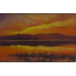 C. Ridley Watt 'Baringo Sunrise' Oil-on-Board, signed with initials, in a silver giltwood frame,