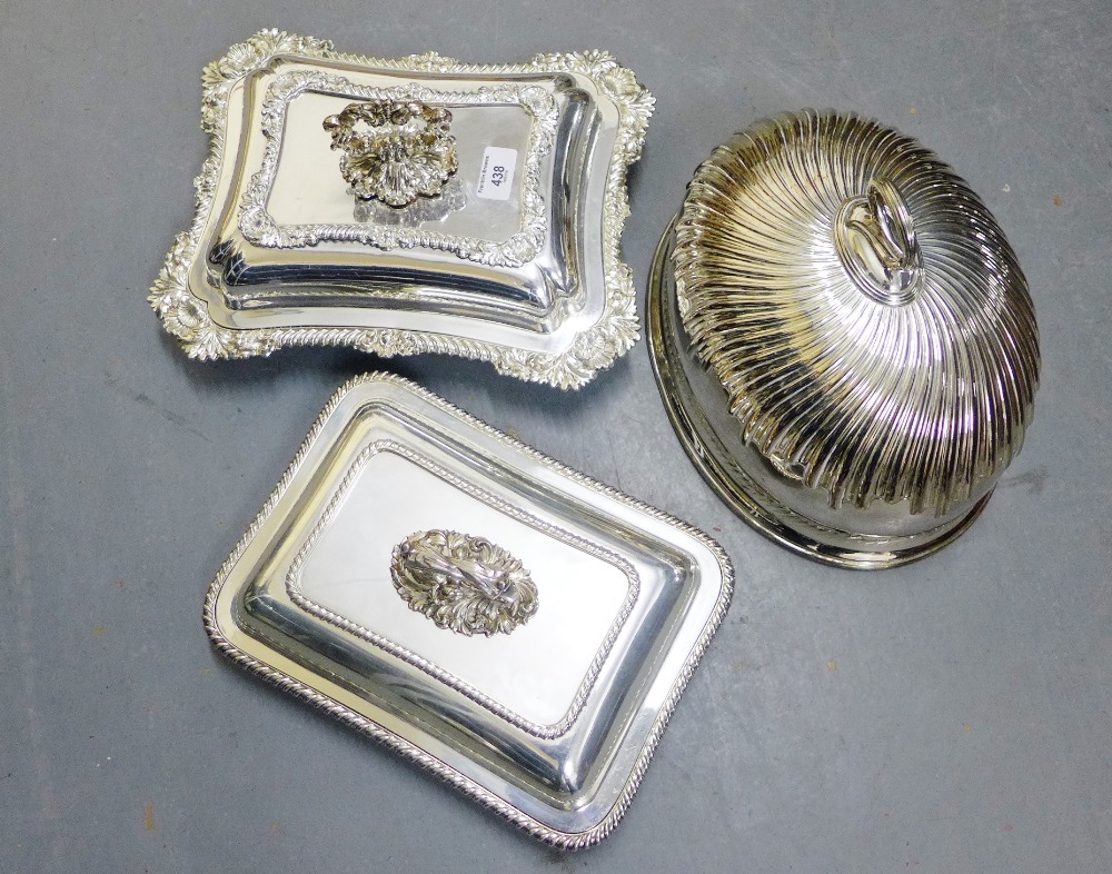 Two Epns entree dish and covers, together with a meat cover, (3)