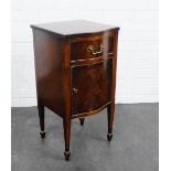 Mahogany serpentine bedside cabinet on tapering legs and spade feet, 75 x 37cm
