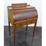 Mahogany writing bureau on square tapering legs and castors, 104 x 76cm