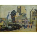 20th Century School 'Harbour and Quayside Scene with Figures' Apparently unsigned, Oil-on-Board,