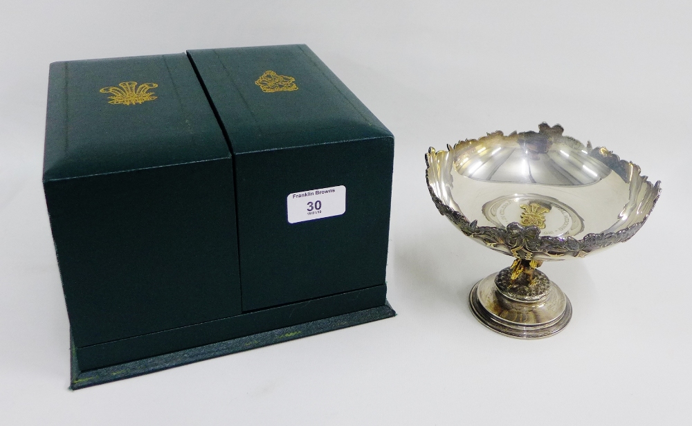 The Garrard Royal Wedding Collection silver and gilt bonbon dish on circular footrim, limited