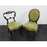 Mahogany framed side chair with upholstered seat, together with another mahogany framed chair