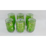 Set of six green and silver lustre glass beakers (6)