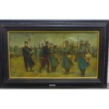 20th Century School 'French Soldiers' Oil-on-Canvas' apparently unsigned, (a/f), framed, 53 x 28cm