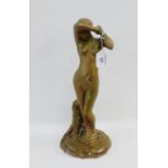 Gold painted plaster figure of a female nude (a/f), 38cm high