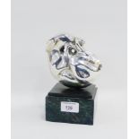 Chromed metal foal sculpture on a square hardstone base, size overall 19cm